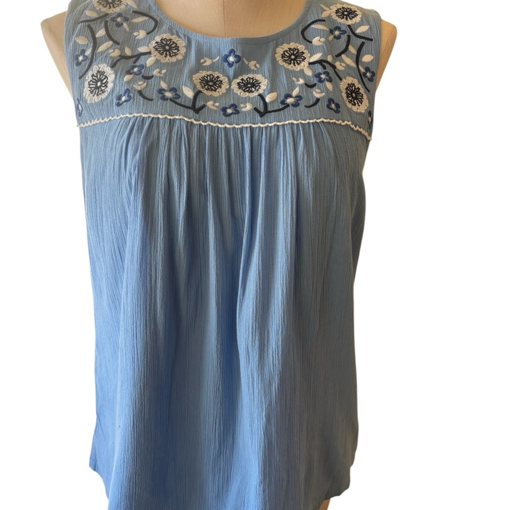 Boden Light Blue Floral Embroidered Blouse